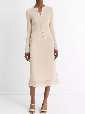 Vince Cream double side slit midi straight slip skirt, size 2, lingerie inspired